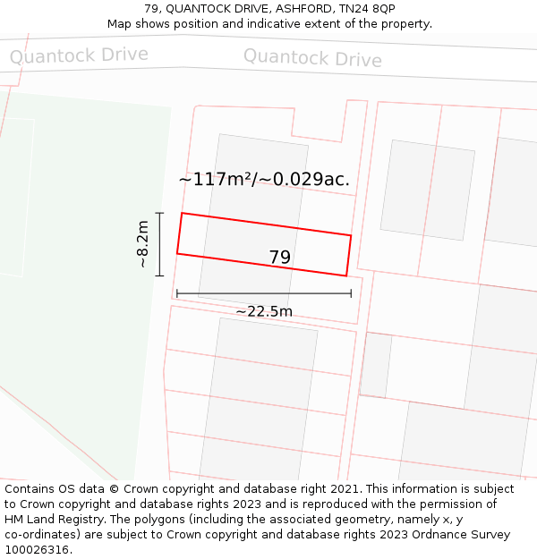 79, QUANTOCK DRIVE, ASHFORD, TN24 8QP: Plot and title map