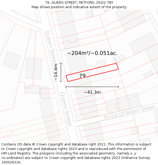 79, QUEEN STREET, RETFORD, DN22 7BY: Plot and title map