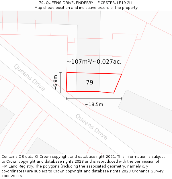 79, QUEENS DRIVE, ENDERBY, LEICESTER, LE19 2LL: Plot and title map