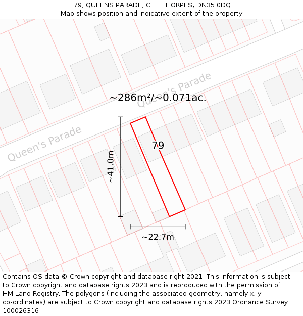 79, QUEENS PARADE, CLEETHORPES, DN35 0DQ: Plot and title map