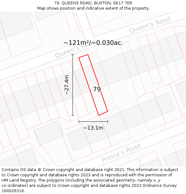 79, QUEENS ROAD, BUXTON, SK17 7ER: Plot and title map