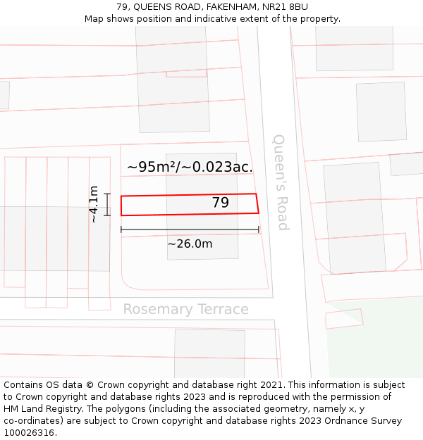 79, QUEENS ROAD, FAKENHAM, NR21 8BU: Plot and title map