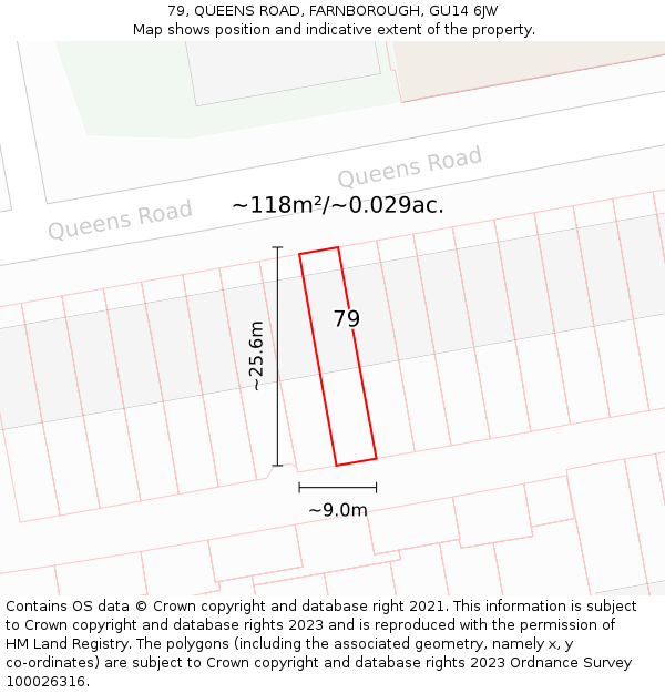 79, QUEENS ROAD, FARNBOROUGH, GU14 6JW: Plot and title map