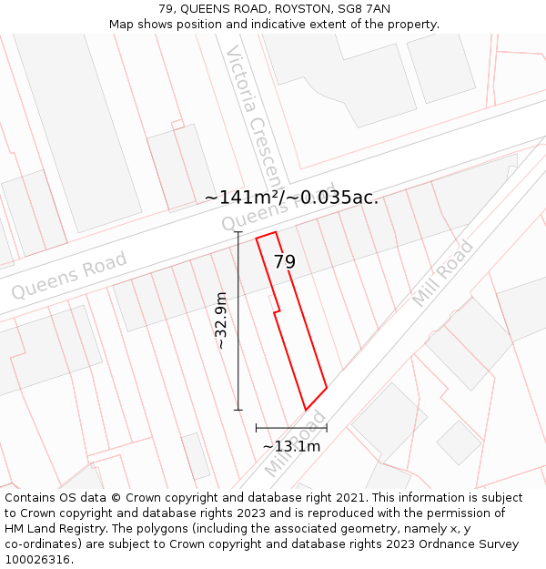 79, QUEENS ROAD, ROYSTON, SG8 7AN: Plot and title map