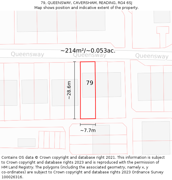 79, QUEENSWAY, CAVERSHAM, READING, RG4 6SJ: Plot and title map
