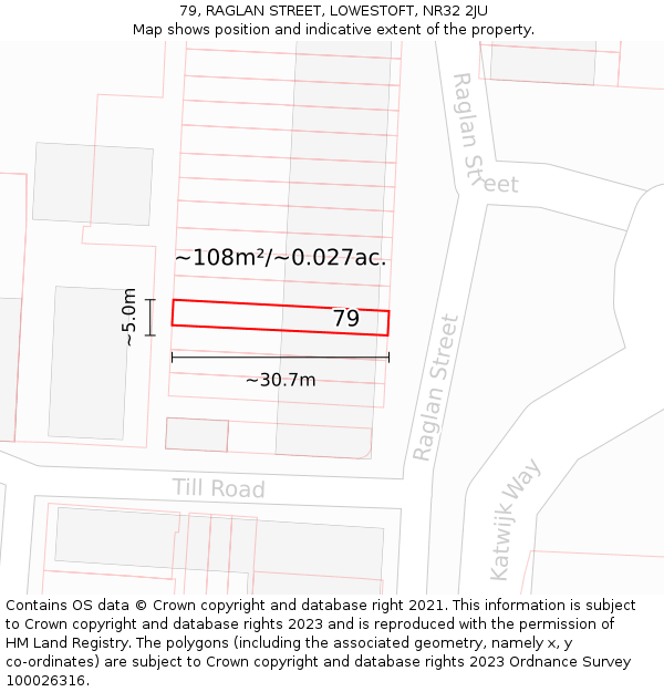 79, RAGLAN STREET, LOWESTOFT, NR32 2JU: Plot and title map