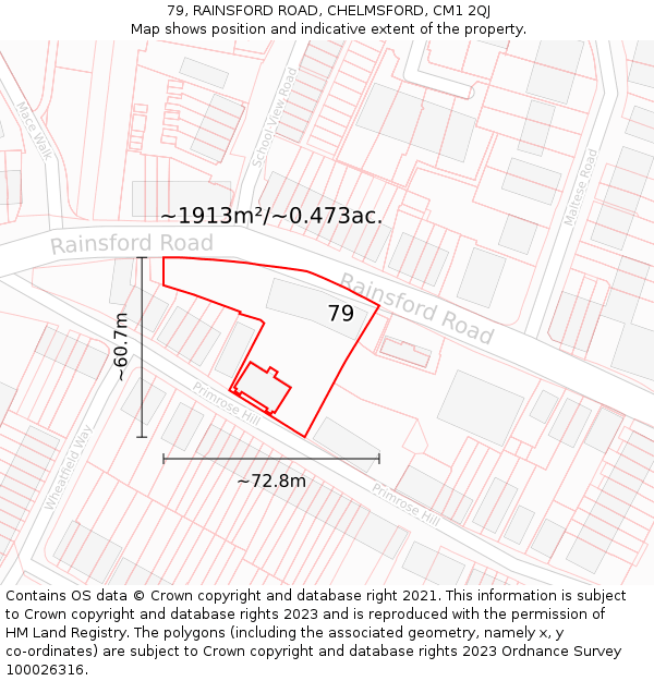 79, RAINSFORD ROAD, CHELMSFORD, CM1 2QJ: Plot and title map