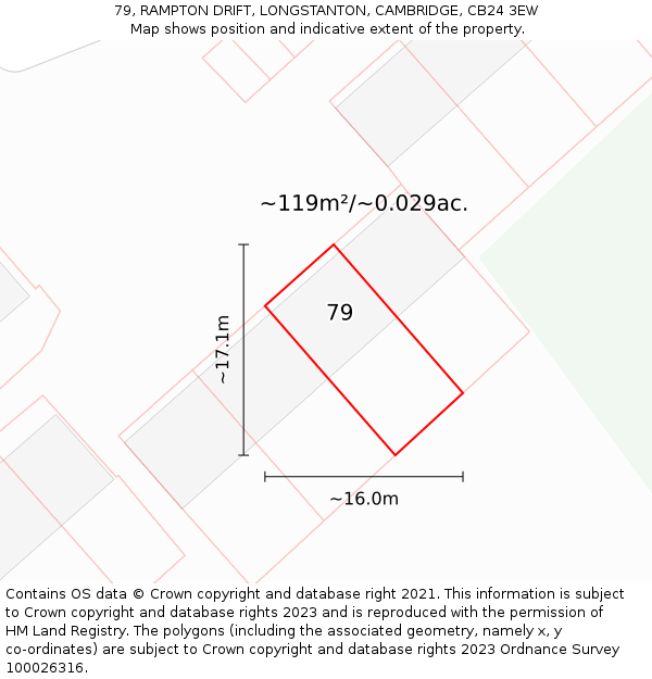 79, RAMPTON DRIFT, LONGSTANTON, CAMBRIDGE, CB24 3EW: Plot and title map