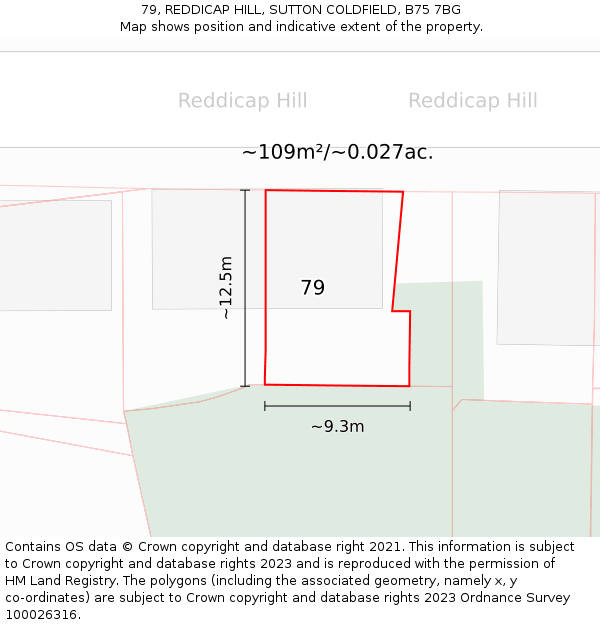 79, REDDICAP HILL, SUTTON COLDFIELD, B75 7BG: Plot and title map