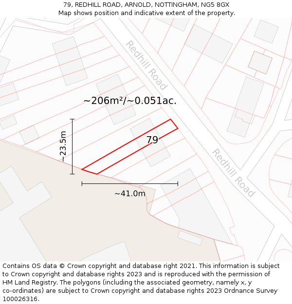 79, REDHILL ROAD, ARNOLD, NOTTINGHAM, NG5 8GX: Plot and title map
