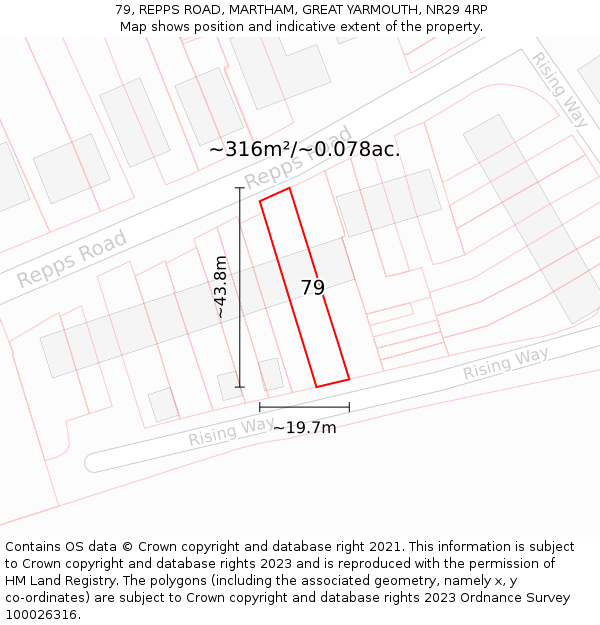 79, REPPS ROAD, MARTHAM, GREAT YARMOUTH, NR29 4RP: Plot and title map