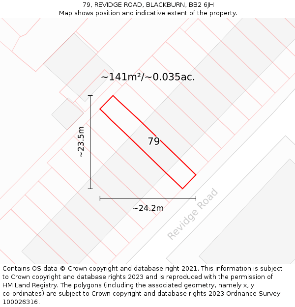79, REVIDGE ROAD, BLACKBURN, BB2 6JH: Plot and title map