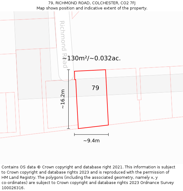 79, RICHMOND ROAD, COLCHESTER, CO2 7FJ: Plot and title map