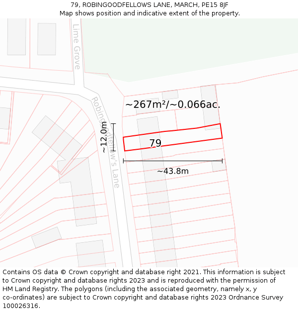 79, ROBINGOODFELLOWS LANE, MARCH, PE15 8JF: Plot and title map
