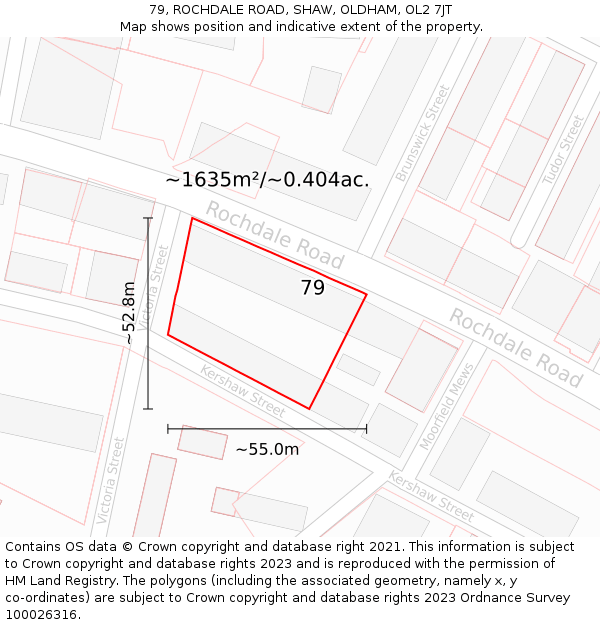 79, ROCHDALE ROAD, SHAW, OLDHAM, OL2 7JT: Plot and title map