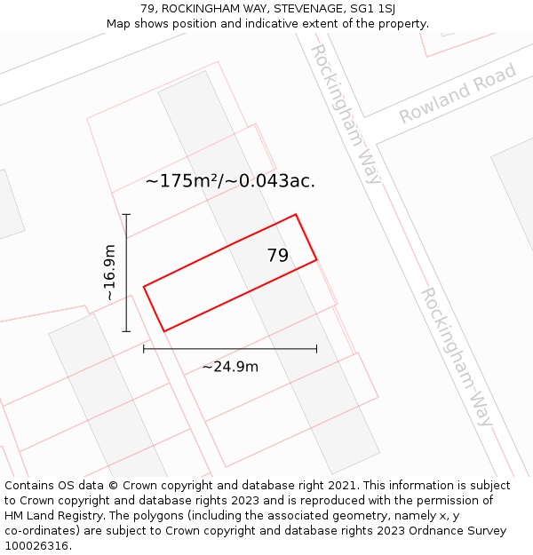 79, ROCKINGHAM WAY, STEVENAGE, SG1 1SJ: Plot and title map