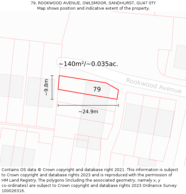 79, ROOKWOOD AVENUE, OWLSMOOR, SANDHURST, GU47 0TY: Plot and title map