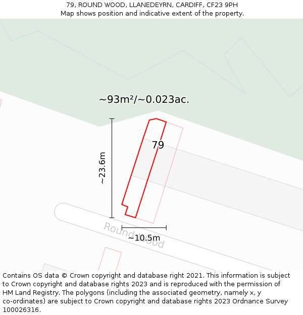 79, ROUND WOOD, LLANEDEYRN, CARDIFF, CF23 9PH: Plot and title map