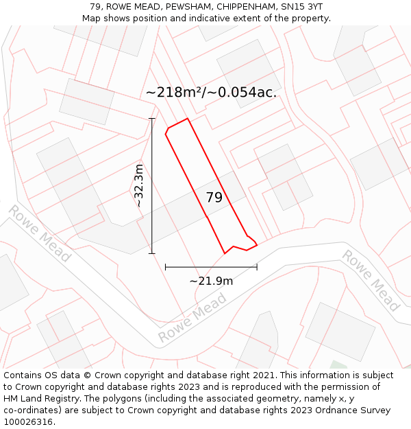 79, ROWE MEAD, PEWSHAM, CHIPPENHAM, SN15 3YT: Plot and title map