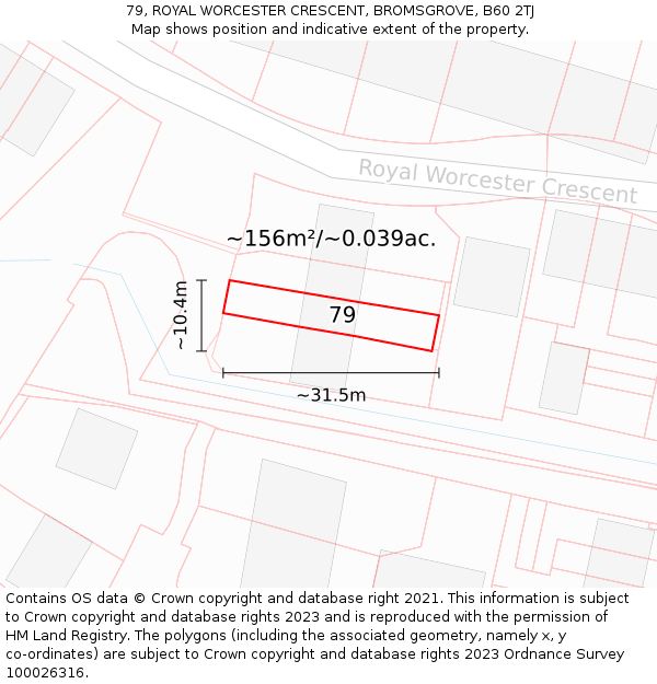79, ROYAL WORCESTER CRESCENT, BROMSGROVE, B60 2TJ: Plot and title map