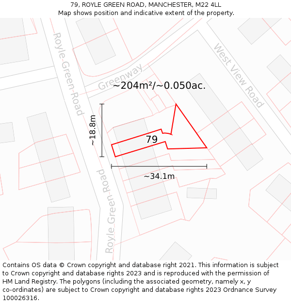 79, ROYLE GREEN ROAD, MANCHESTER, M22 4LL: Plot and title map