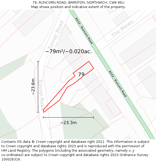 79, RUNCORN ROAD, BARNTON, NORTHWICH, CW8 4EU: Plot and title map