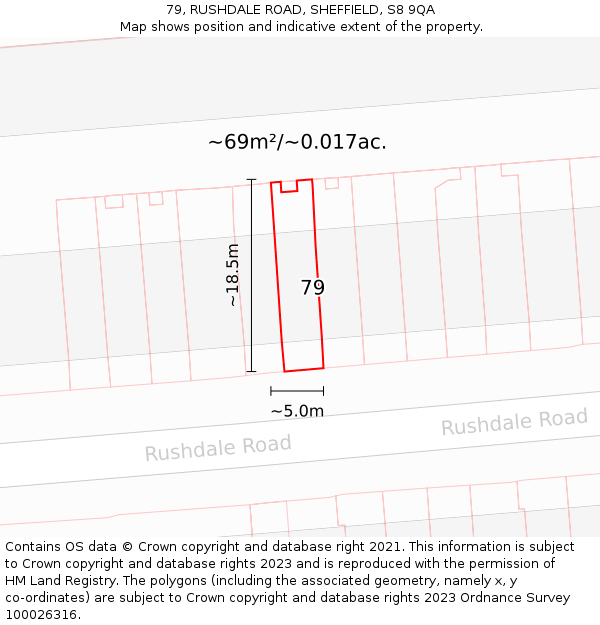79, RUSHDALE ROAD, SHEFFIELD, S8 9QA: Plot and title map