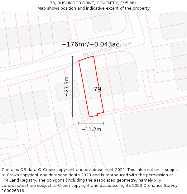 79, RUSHMOOR DRIVE, COVENTRY, CV5 8NL: Plot and title map