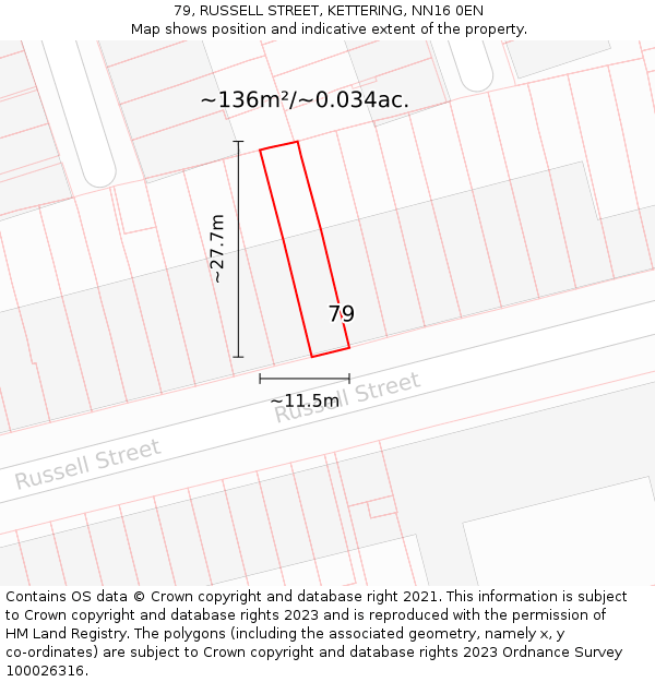 79, RUSSELL STREET, KETTERING, NN16 0EN: Plot and title map