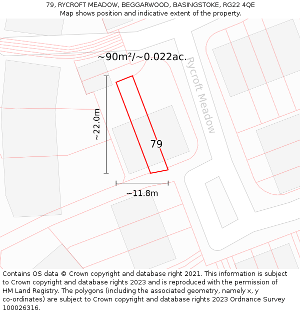 79, RYCROFT MEADOW, BEGGARWOOD, BASINGSTOKE, RG22 4QE: Plot and title map