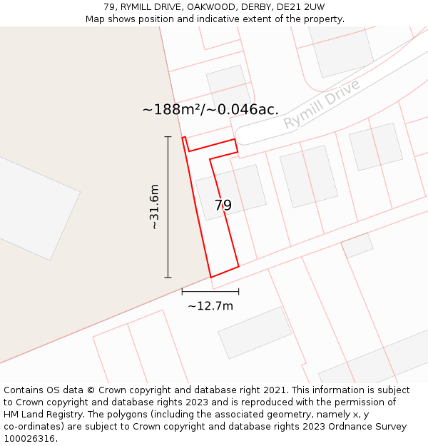 79, RYMILL DRIVE, OAKWOOD, DERBY, DE21 2UW: Plot and title map