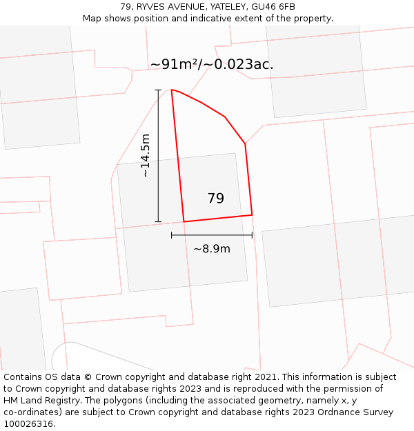 79, RYVES AVENUE, YATELEY, GU46 6FB: Plot and title map
