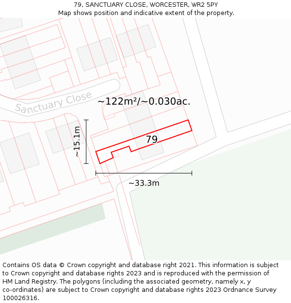 79, SANCTUARY CLOSE, WORCESTER, WR2 5PY: Plot and title map