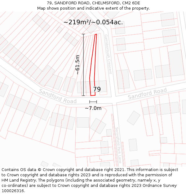 79, SANDFORD ROAD, CHELMSFORD, CM2 6DE: Plot and title map