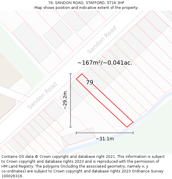 79, SANDON ROAD, STAFFORD, ST16 3HF: Plot and title map