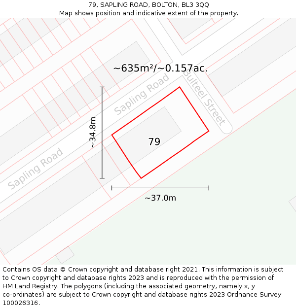 79, SAPLING ROAD, BOLTON, BL3 3QQ: Plot and title map