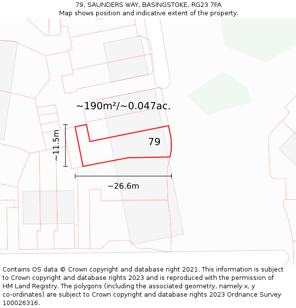 79, SAUNDERS WAY, BASINGSTOKE, RG23 7FA: Plot and title map