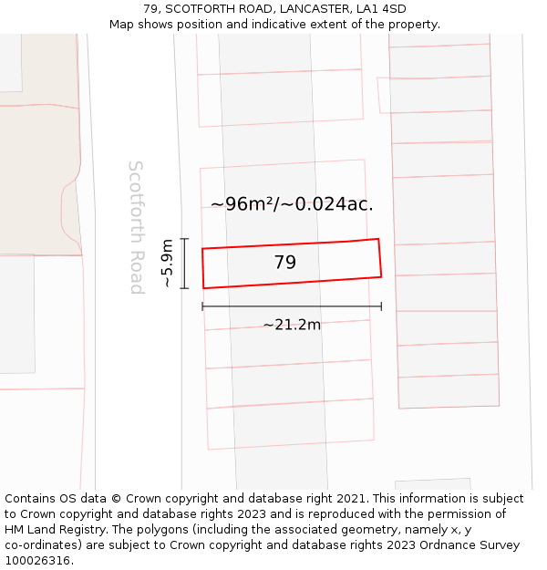 79, SCOTFORTH ROAD, LANCASTER, LA1 4SD: Plot and title map