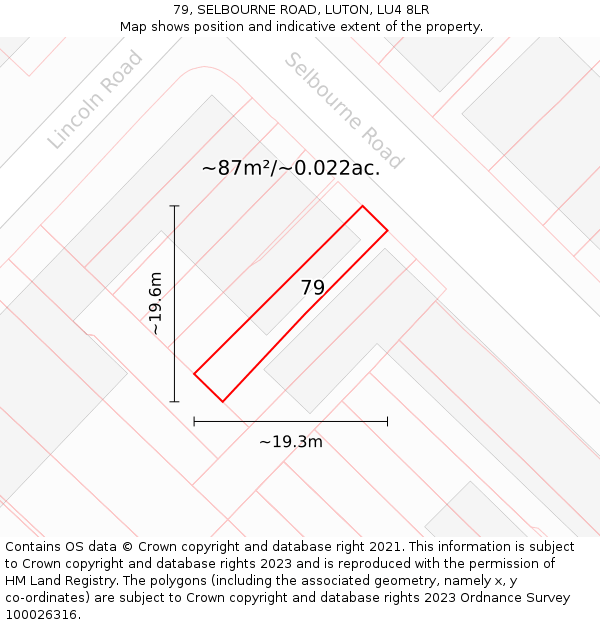 79, SELBOURNE ROAD, LUTON, LU4 8LR: Plot and title map