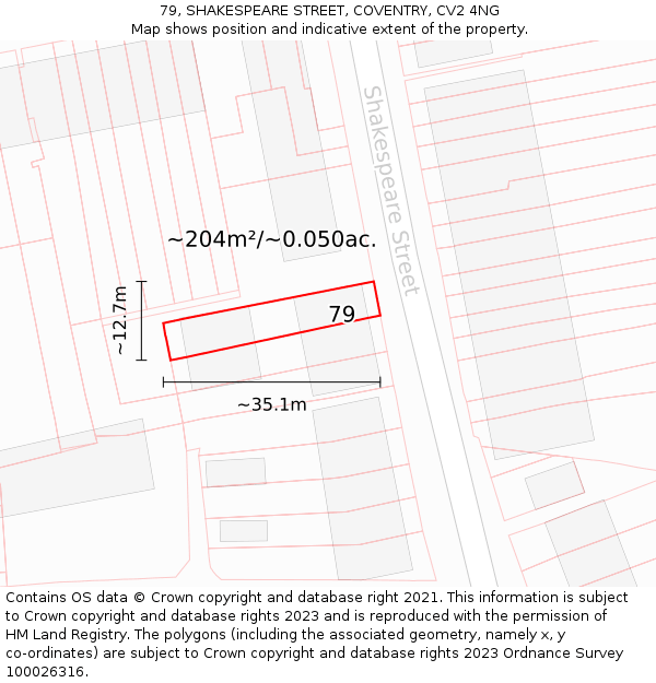 79, SHAKESPEARE STREET, COVENTRY, CV2 4NG: Plot and title map