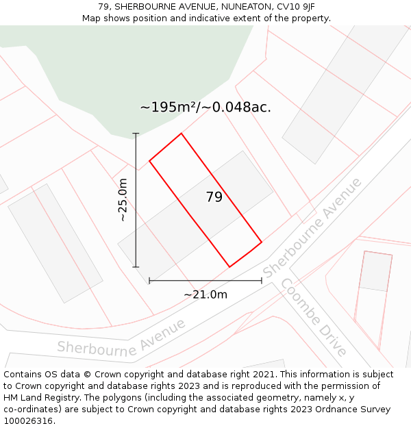79, SHERBOURNE AVENUE, NUNEATON, CV10 9JF: Plot and title map