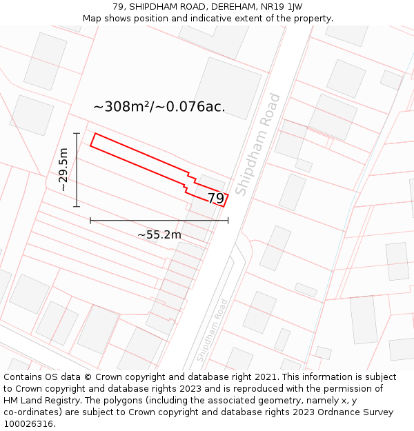 79, SHIPDHAM ROAD, DEREHAM, NR19 1JW: Plot and title map