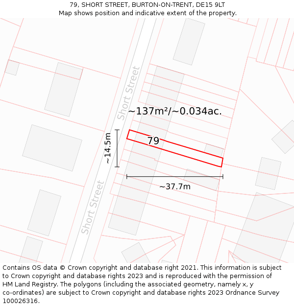 79, SHORT STREET, BURTON-ON-TRENT, DE15 9LT: Plot and title map
