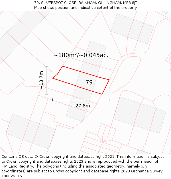 79, SILVERSPOT CLOSE, RAINHAM, GILLINGHAM, ME8 8JT: Plot and title map
