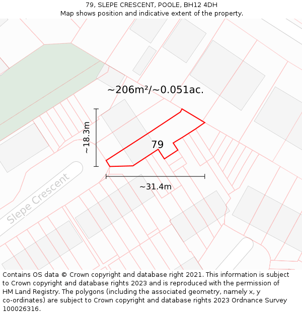 79, SLEPE CRESCENT, POOLE, BH12 4DH: Plot and title map