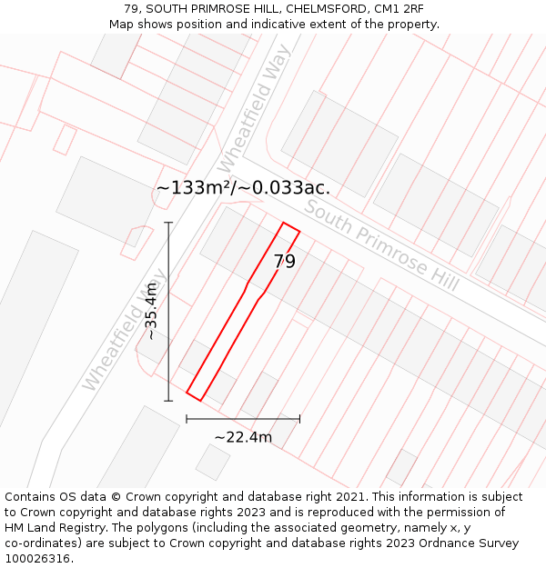 79, SOUTH PRIMROSE HILL, CHELMSFORD, CM1 2RF: Plot and title map