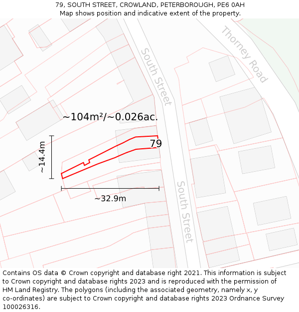 79, SOUTH STREET, CROWLAND, PETERBOROUGH, PE6 0AH: Plot and title map