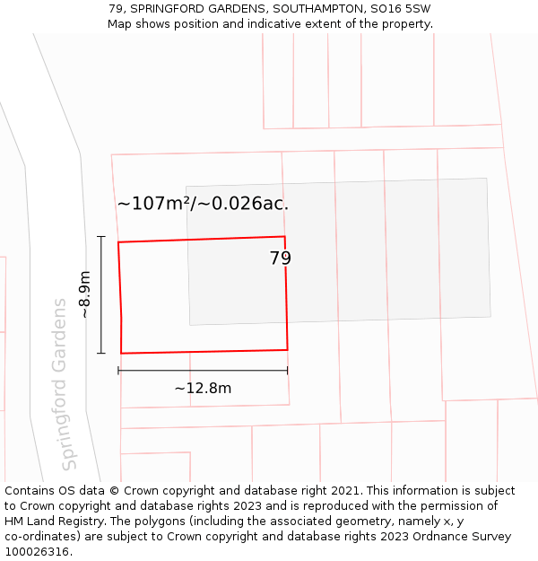 79, SPRINGFORD GARDENS, SOUTHAMPTON, SO16 5SW: Plot and title map