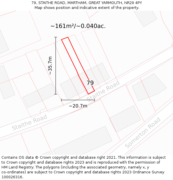 79, STAITHE ROAD, MARTHAM, GREAT YARMOUTH, NR29 4PY: Plot and title map