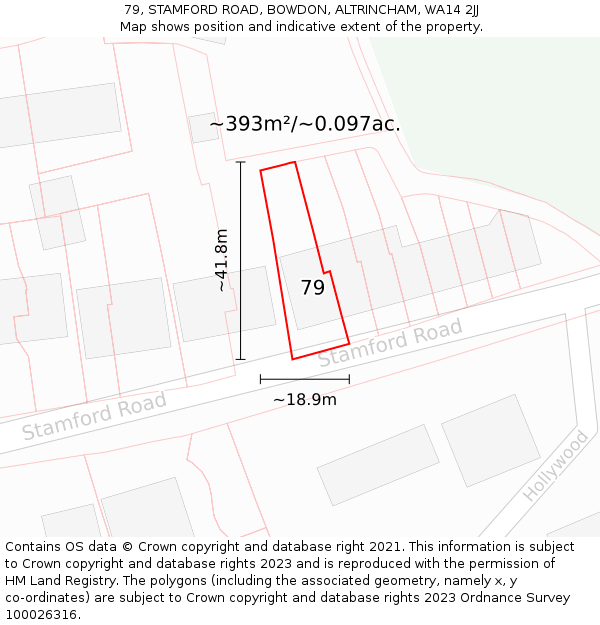 79, STAMFORD ROAD, BOWDON, ALTRINCHAM, WA14 2JJ: Plot and title map